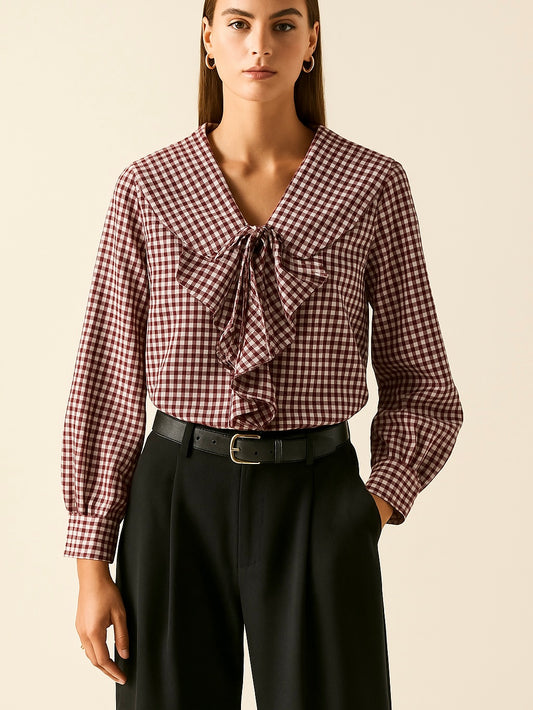 Camisa cuadros vichy con volantes mujer | Disponible en 4 colores | Tallas XS, S, M, L