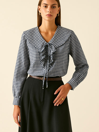 Camisa cuadros vichy con volantes mujer | Disponible en 4 colores | Tallas XS, S, M, L