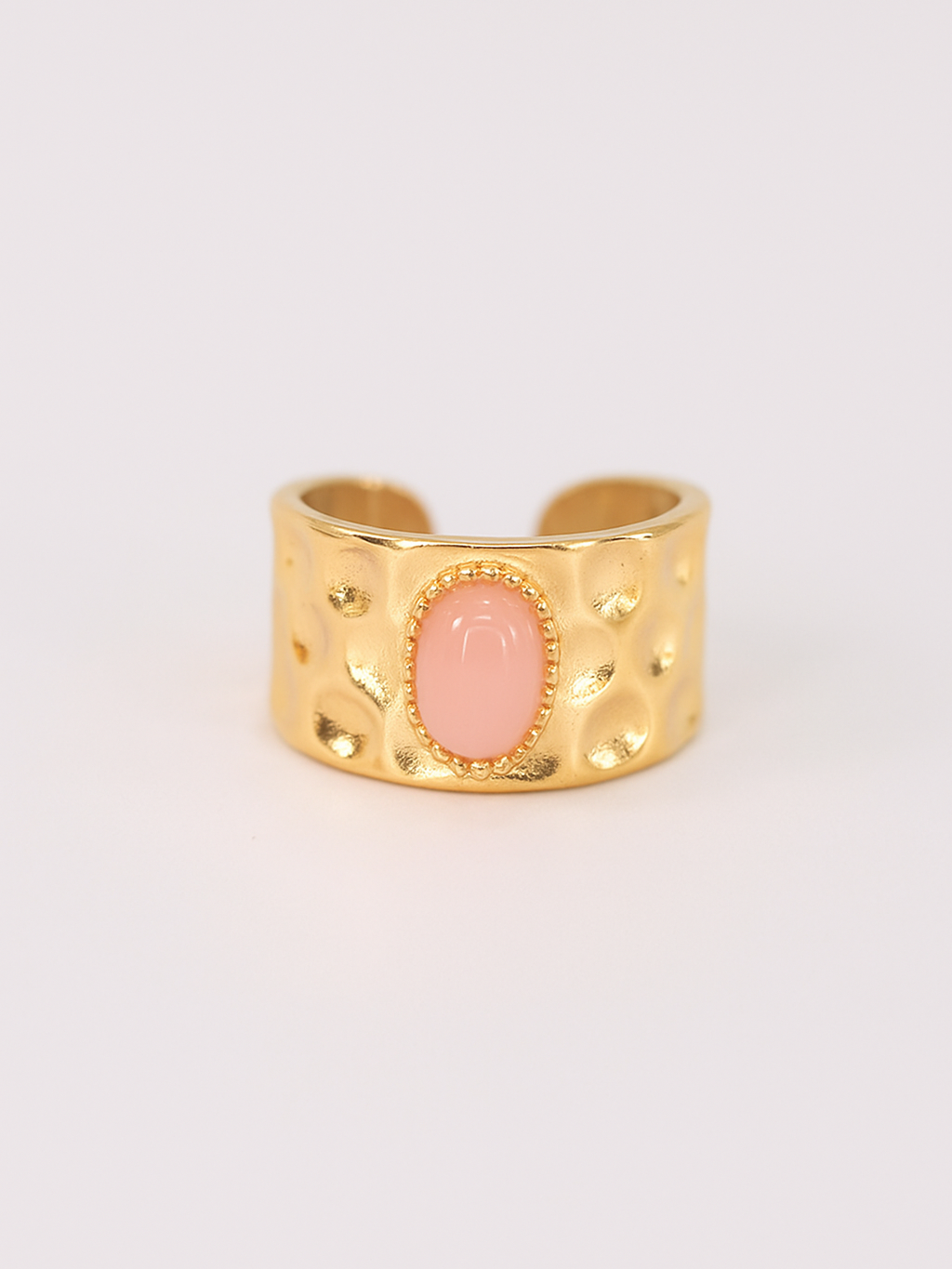 Anillo Piedra Rosa en Acero Inoxidable de mujer | Baño de Oro