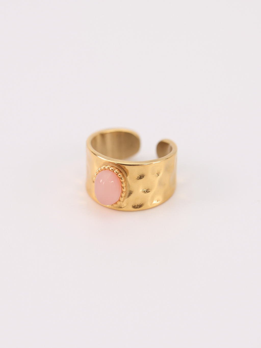Anillo Piedra Rosa en Acero Inoxidable de mujer | Baño de Oro