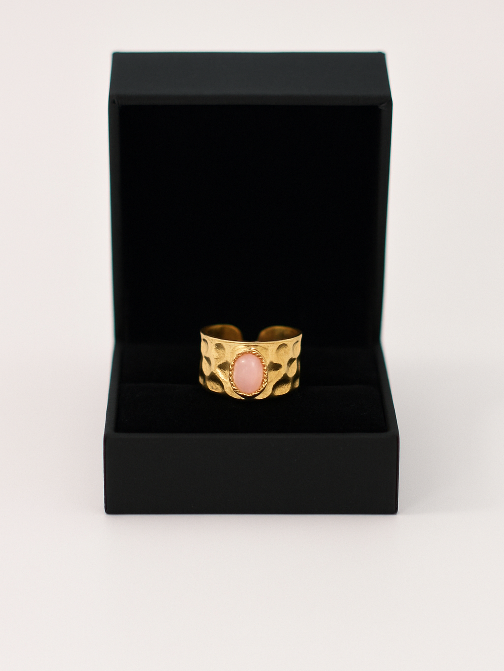Anillo Piedra Rosa en Acero Inoxidable de mujer | Baño de Oro