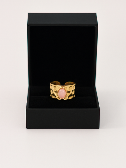 Anillo Piedra Rosa en Acero Inoxidable de mujer | Baño de Oro