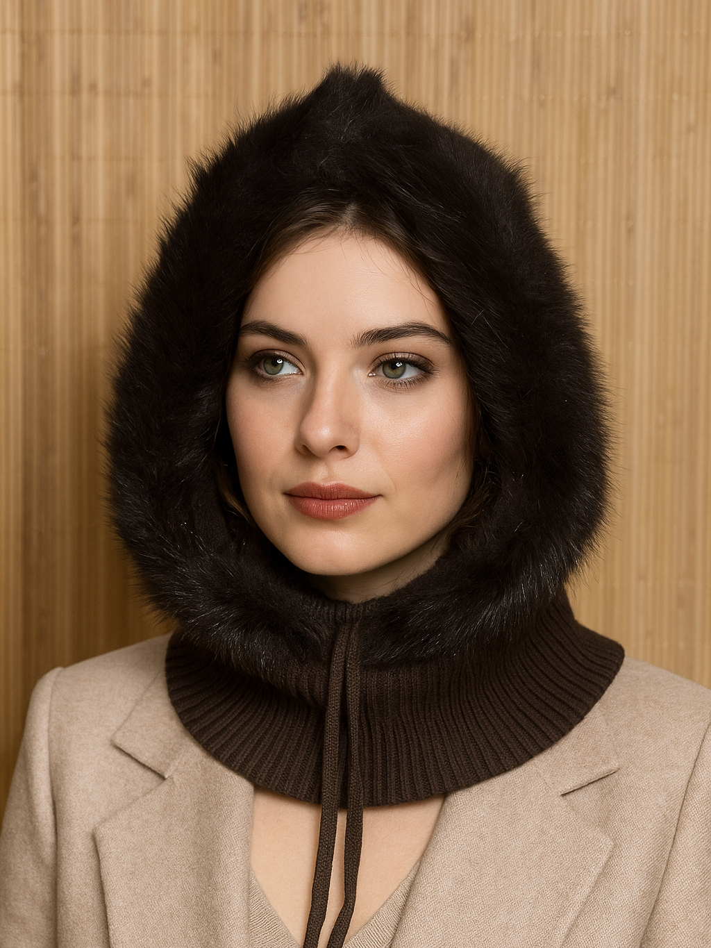 Balaclava de malha com pelo no capuz para mulher | Elegante e suave