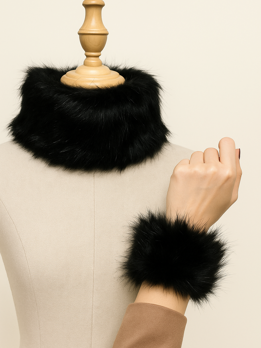 Cuello/Bandana y puños (2) de pelo efecto natural mujer - Comprar junto o separado