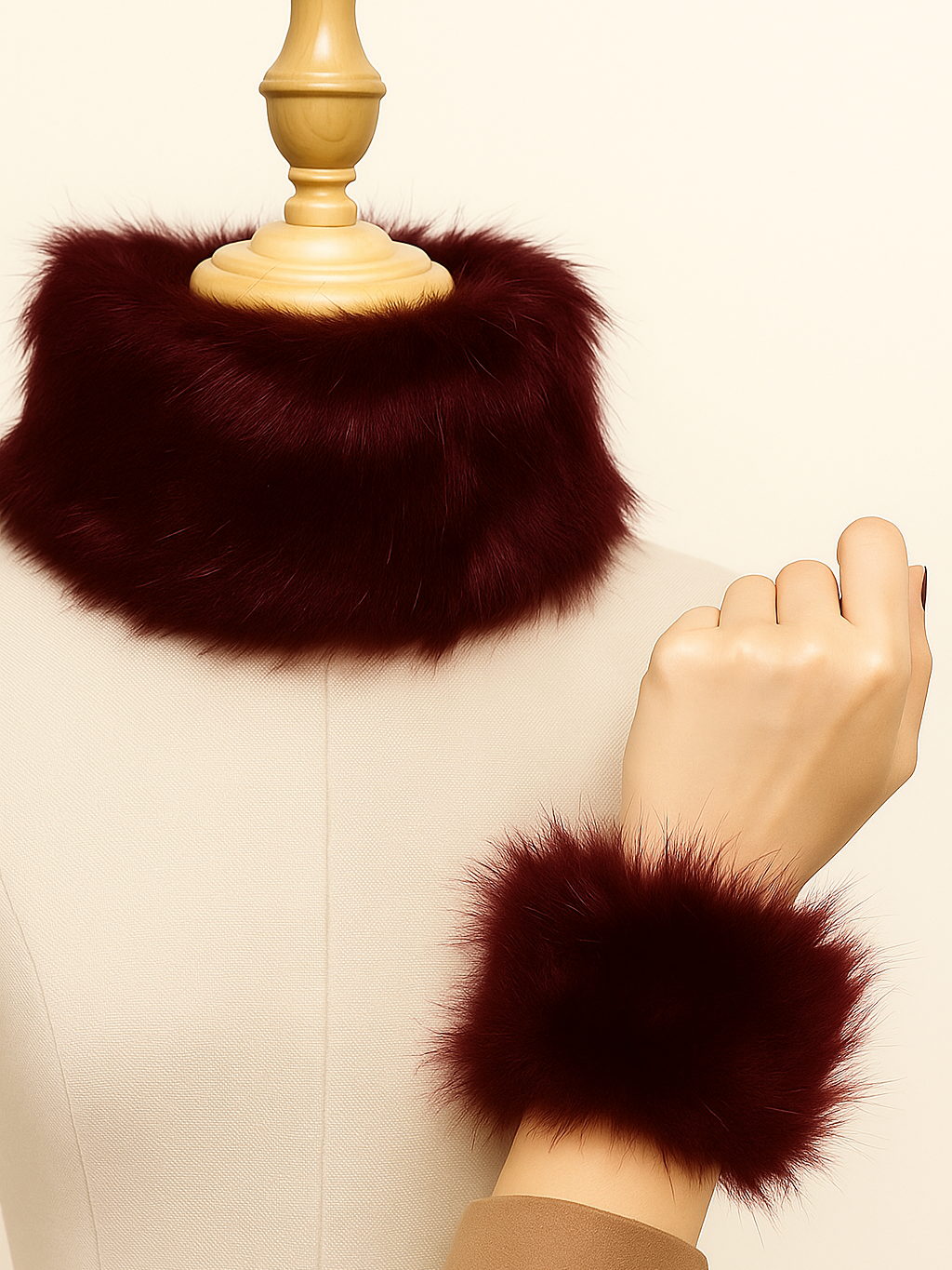 Cuello/Bandana y puños (2) de pelo efecto natural mujer - Comprar junto o separado