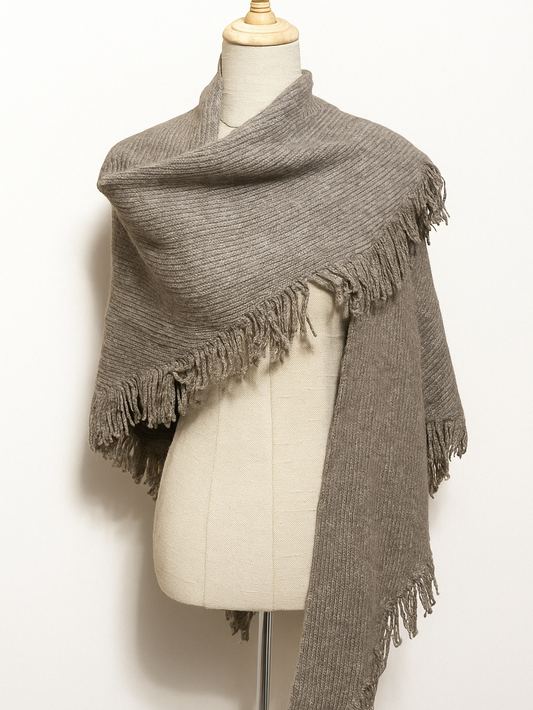 Capa o Chal de Punto con Flecos Multiposición | Grueso y elegante para otoño/invierno
