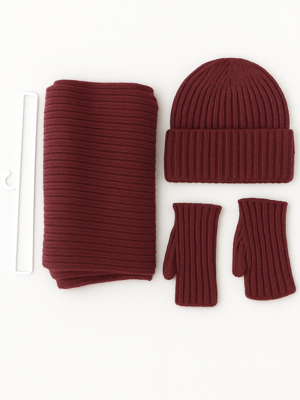 Conjunto de 3 piezas de punto: bufanda, gorro y mitones para mujer | Temporada invierno