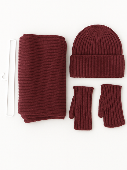 Conjunto de 3 piezas de punto: bufanda, gorro y mitones para mujer | Temporada invierno