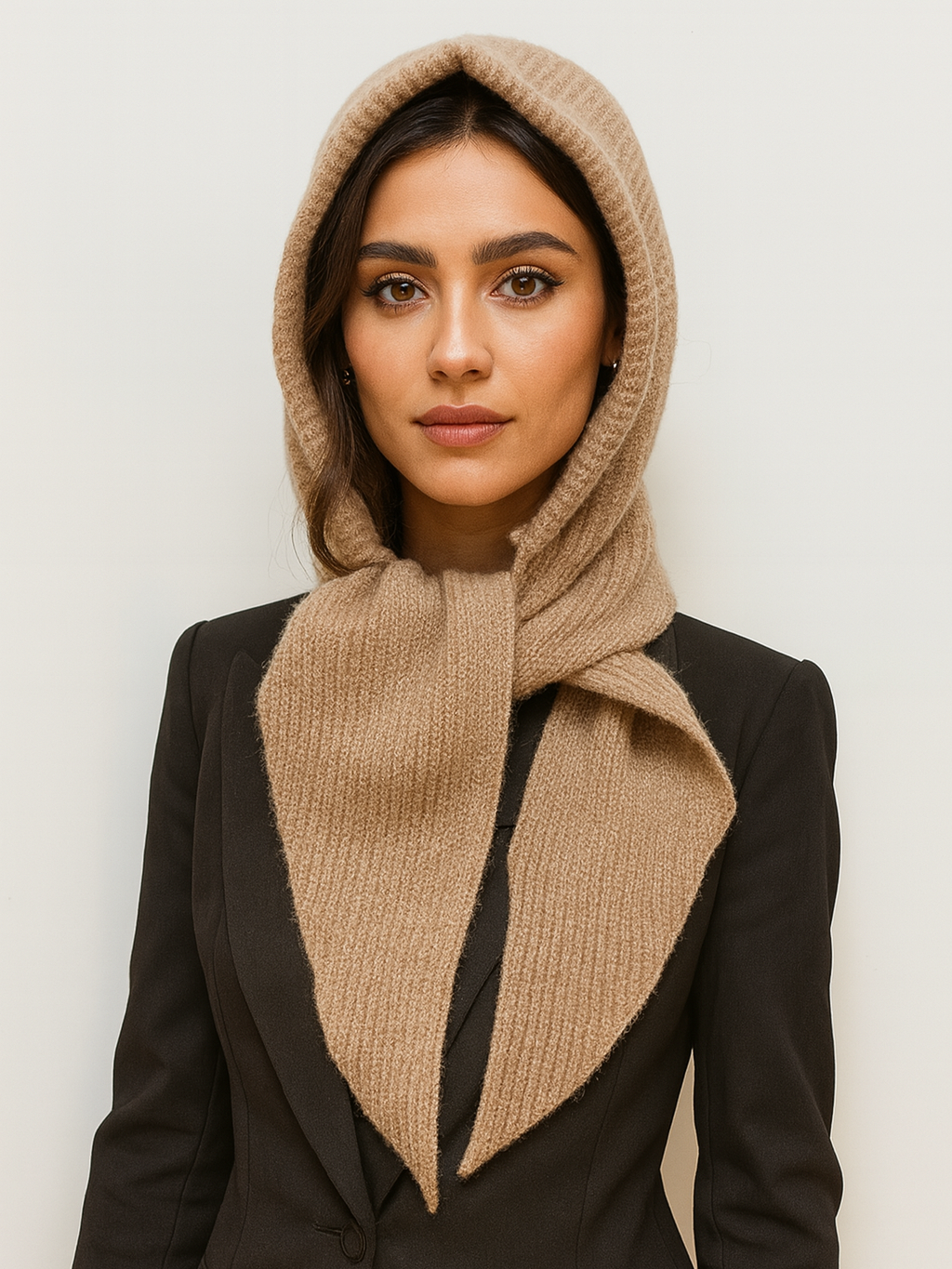 Balaclava de Punto con Lazo y Capucha – Bufanda Acabado en Pico y Efecto Lazo