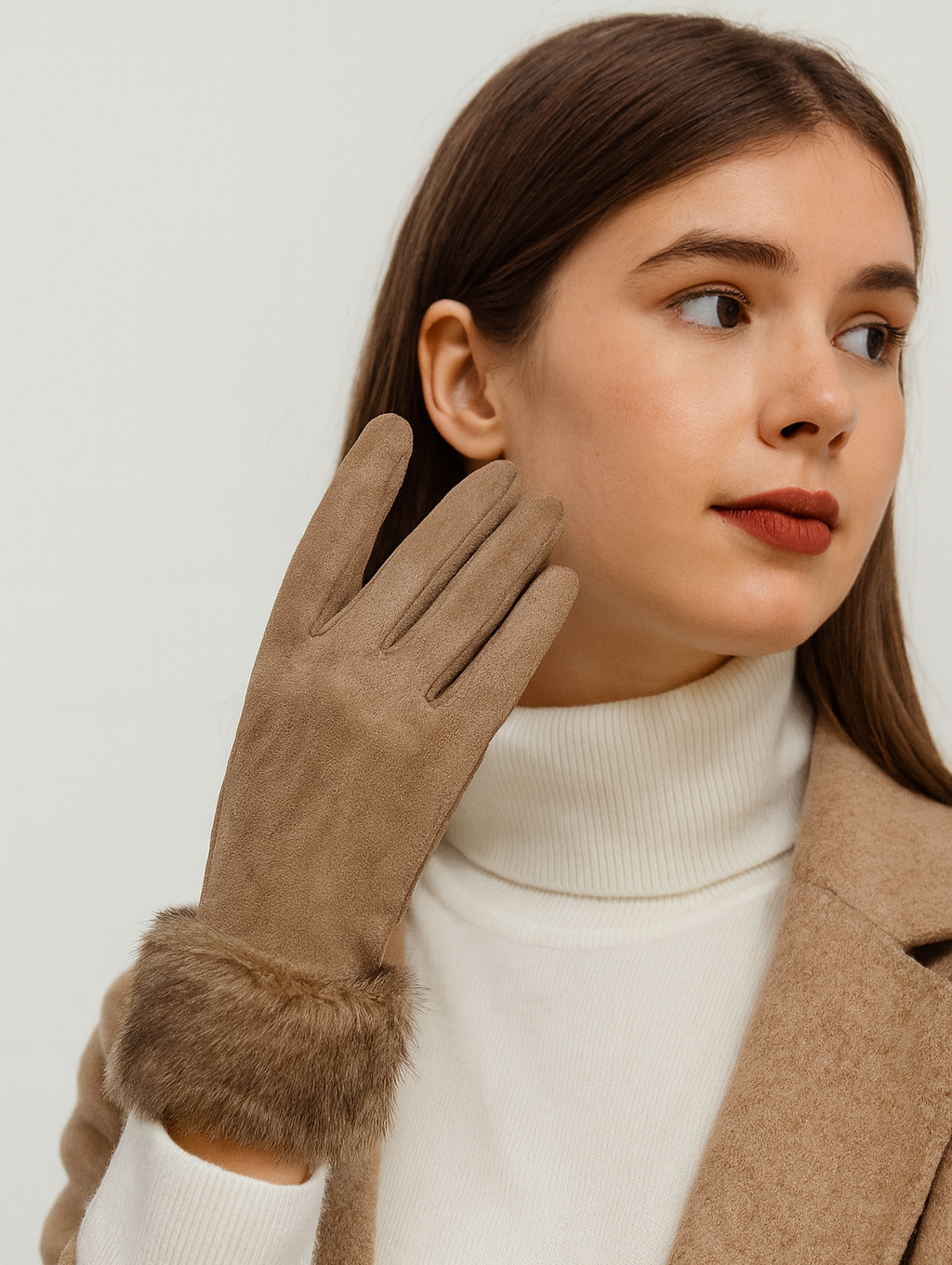 Guantes de Antelina con Puño de Pelo Sintético – Táctiles y Elegantes