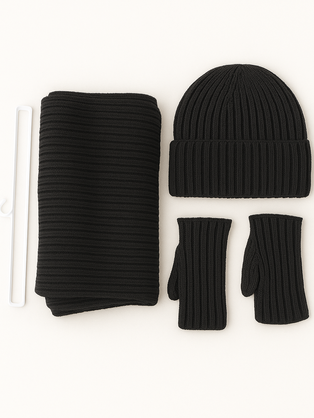 Conjunto de 3 piezas de punto: bufanda, gorro y mitones para mujer | Temporada invierno