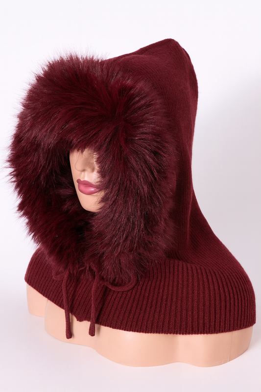 Balaclava de Punto con Pelo en la Capucha Mujer | Elegante y suave