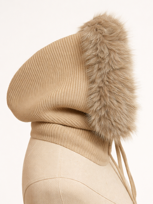 Balaclava de Punto con Pelo en la Capucha Mujer | Elegante y suave