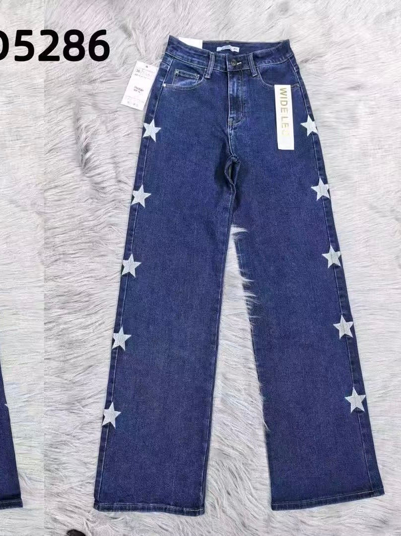Pantalón tejano con estrellas en el lateral | Wide Leg | Elige tu talla habitual (32 a 44)