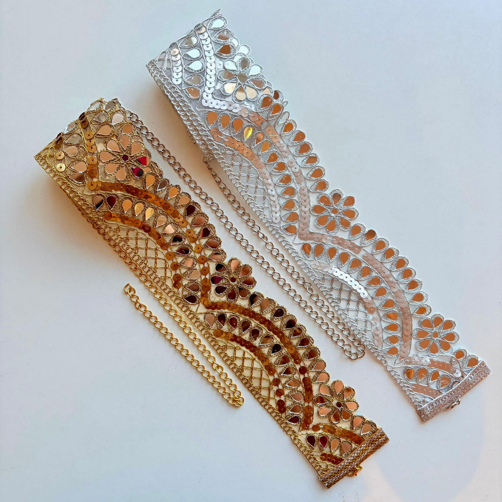 Cinto espelhado Dourado e Prateado feminino com corrente ajustável