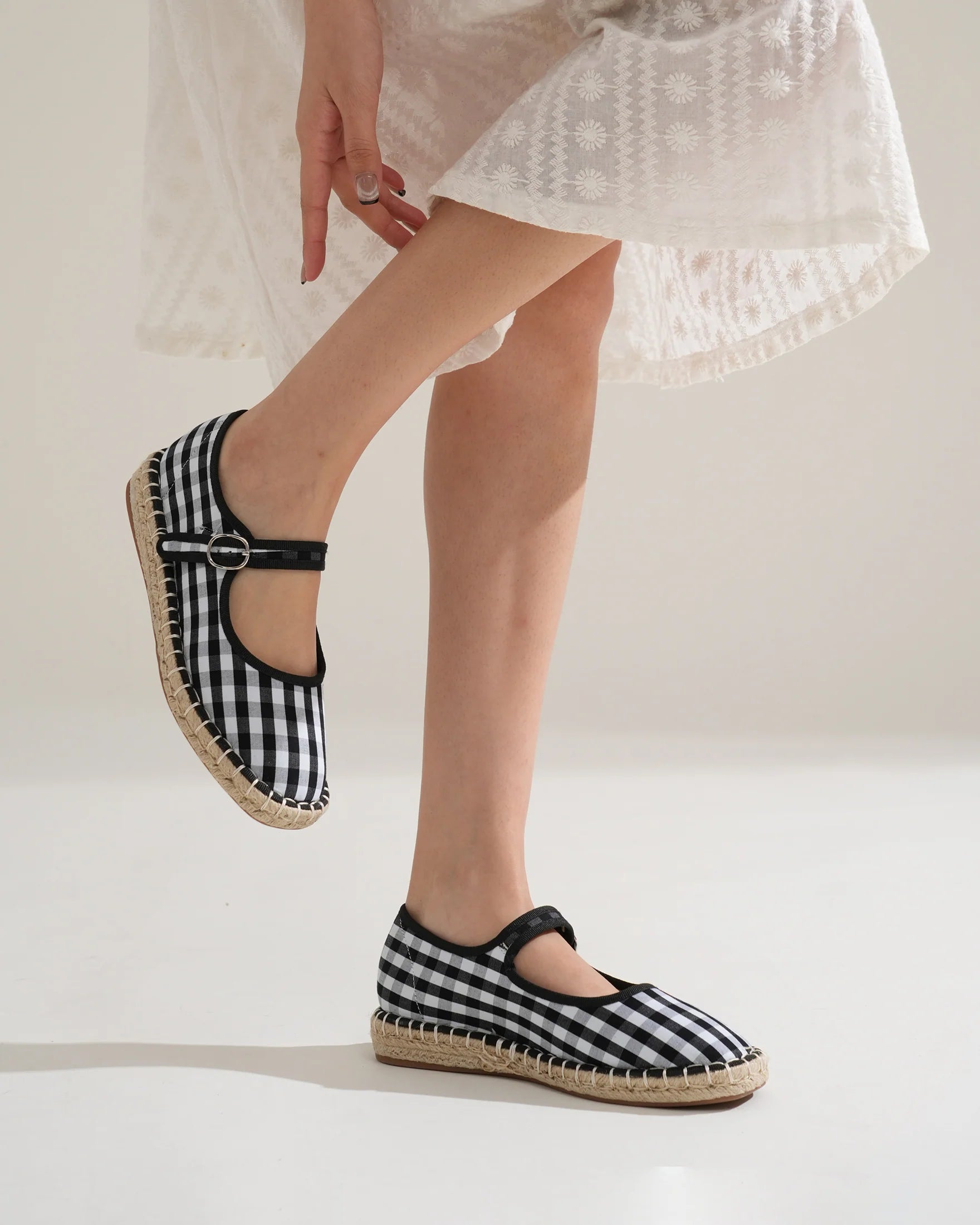 Bailarinas Cuadros Vichy o Lisas con Suela Gruesa de Esparto Mujer | Elige tu talla habitual (36-41)