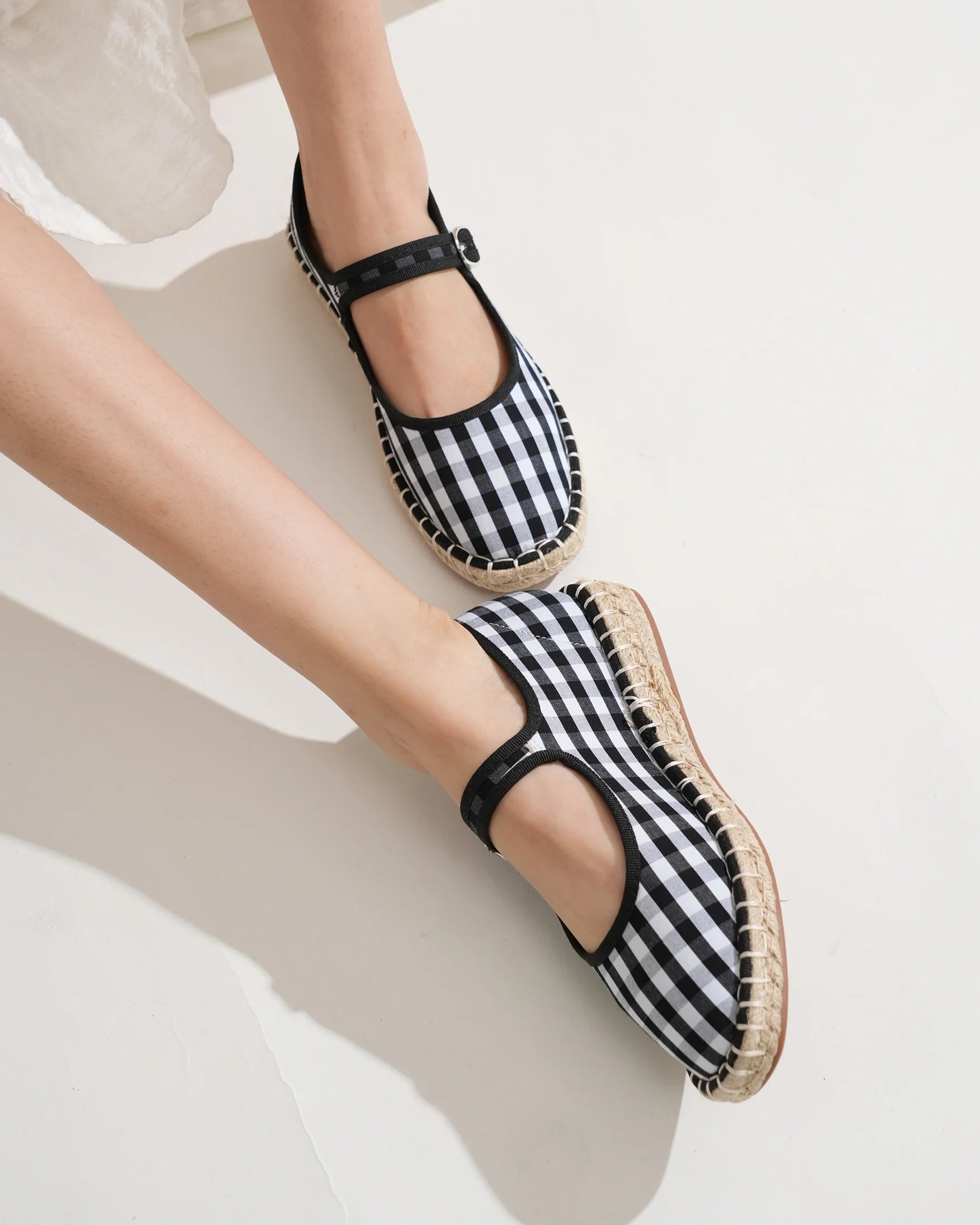 Bailarinas Cuadros Vichy o Lisas con Suela Gruesa de Esparto Mujer | Elige tu talla habitual (36-41)