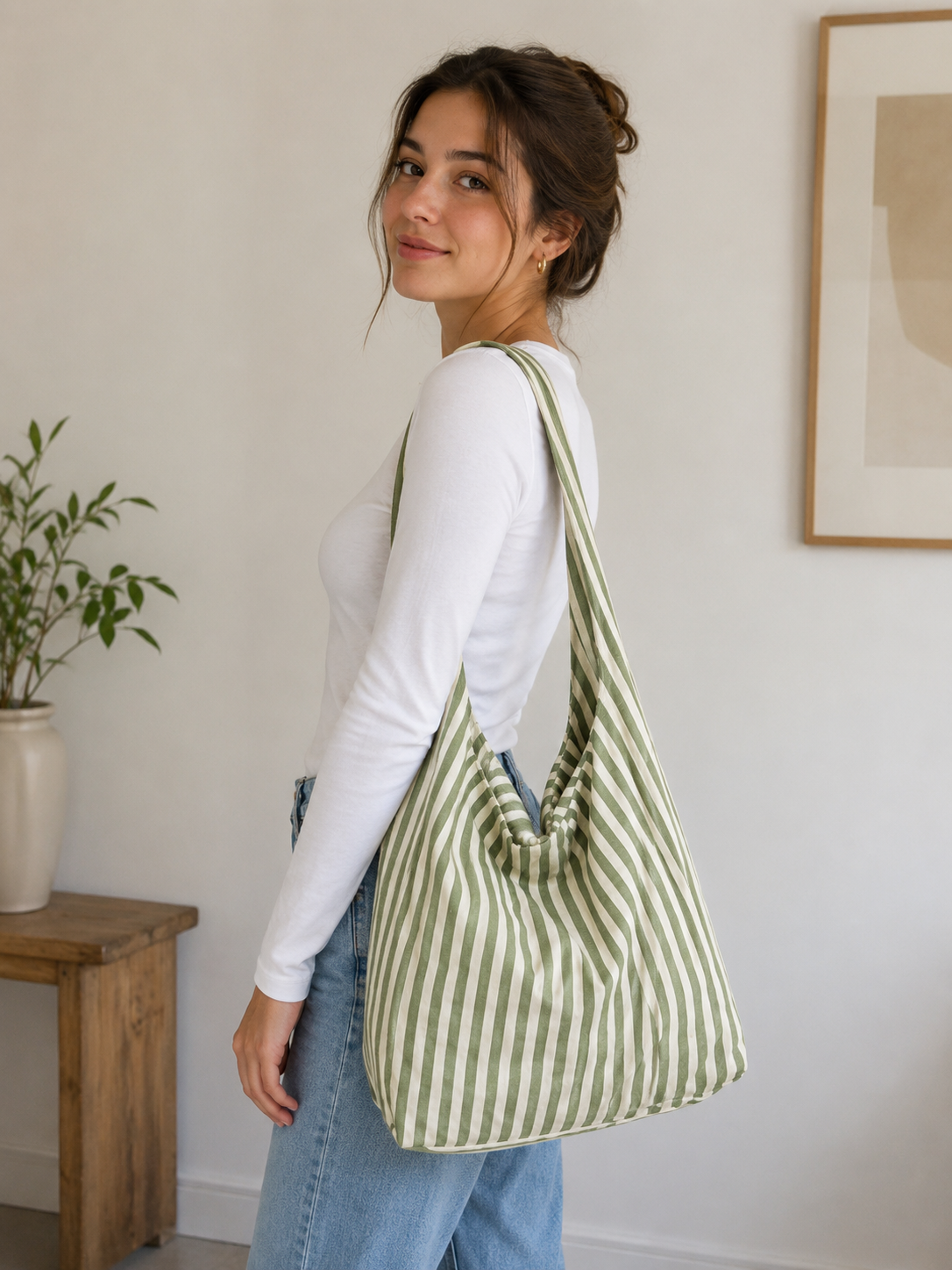 Bolsa Hobo de Tela de Rayas Pastel 35x15x35 cm | Bolsa de Hombro