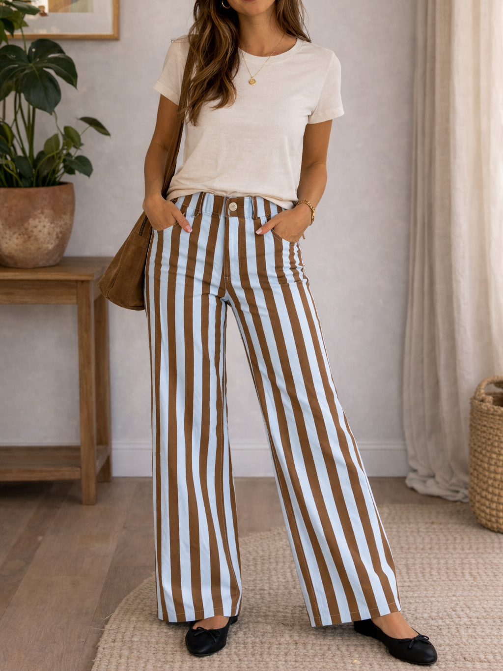 Pantalón de Rayas Bicolor Estructurado tipo Denim | Fabricado en Italia