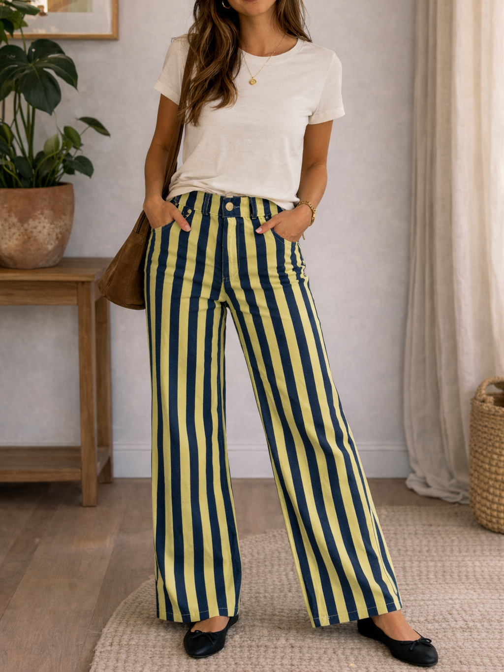 Pantalón de Rayas Bicolor Estructurado tipo Denim | Fabricado en Italia