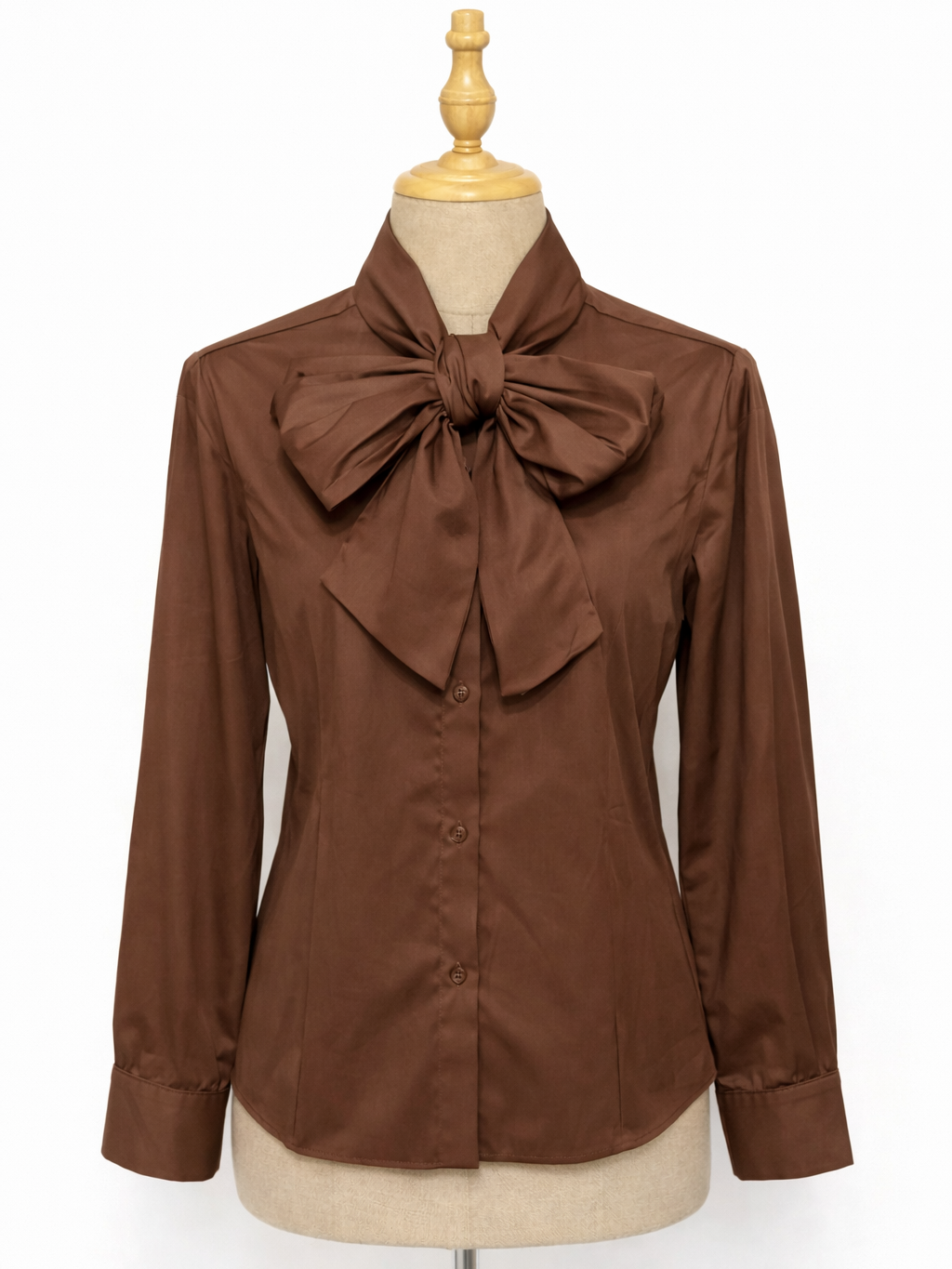 Camisa lisa de Lazo de Algodón para Mujer – Blanco y Marrón Chocolate