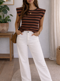 Camiseta de Rayas Bicolor Mujer con Hombreras Sin Mangas | Hecha en Italia