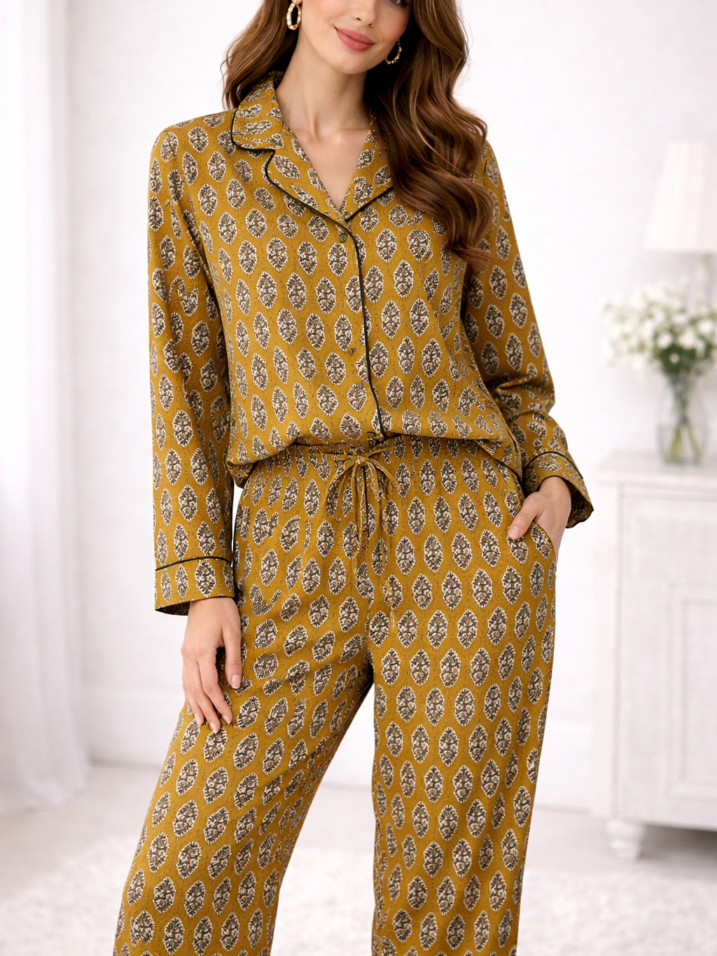 Pijama Camisero Largo Estampado de Algodón para mujer | Bolsa incluida