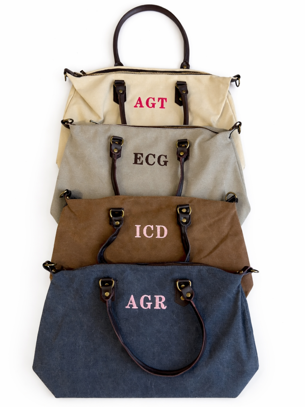 Bolso Personalizado con Iniciales – 49×30×14 cm | Loneta con Asas de Piel