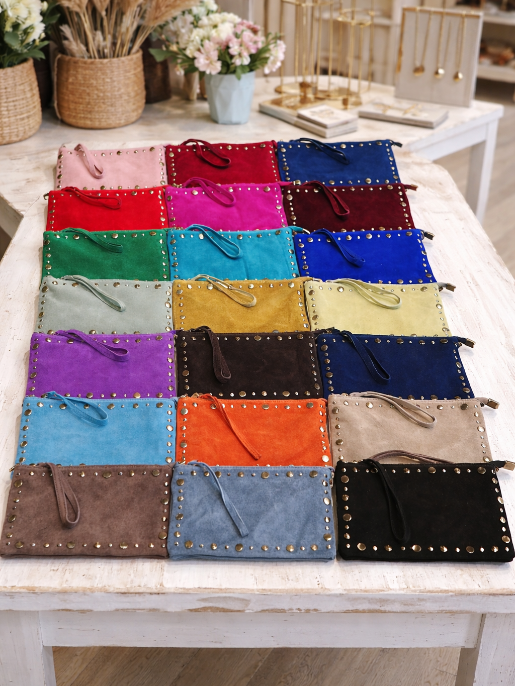 Bolso cartera Bandolera de Piel con Tachuelas Personalizado con Correa Ajustable