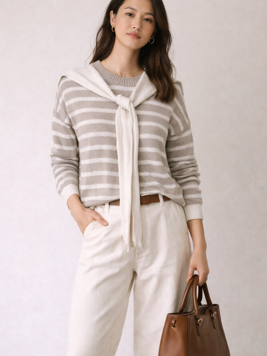 Jersey Fino de Rayas con Sobrejersey Extraíble Anudado | Efecto Dos Piezas Elegante