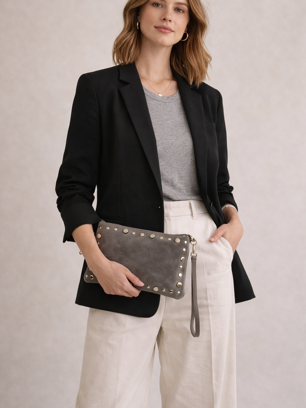 Bolso cartera Bandolera de Piel con Tachuelas Personalizado con Correa Ajustable