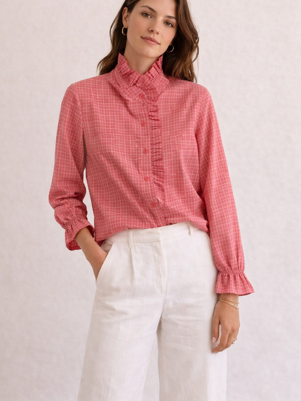 Camisa de Cuadros con Volantes y Falda o Pantalón de Cuadros larga Mujer | Conjunto o por separado