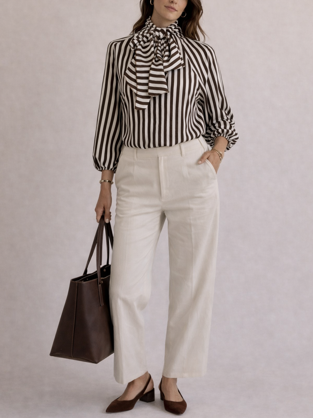 Blusa Ligera con Lazo al Cuello | Rayas o Cuadros Elegantes para Mujer