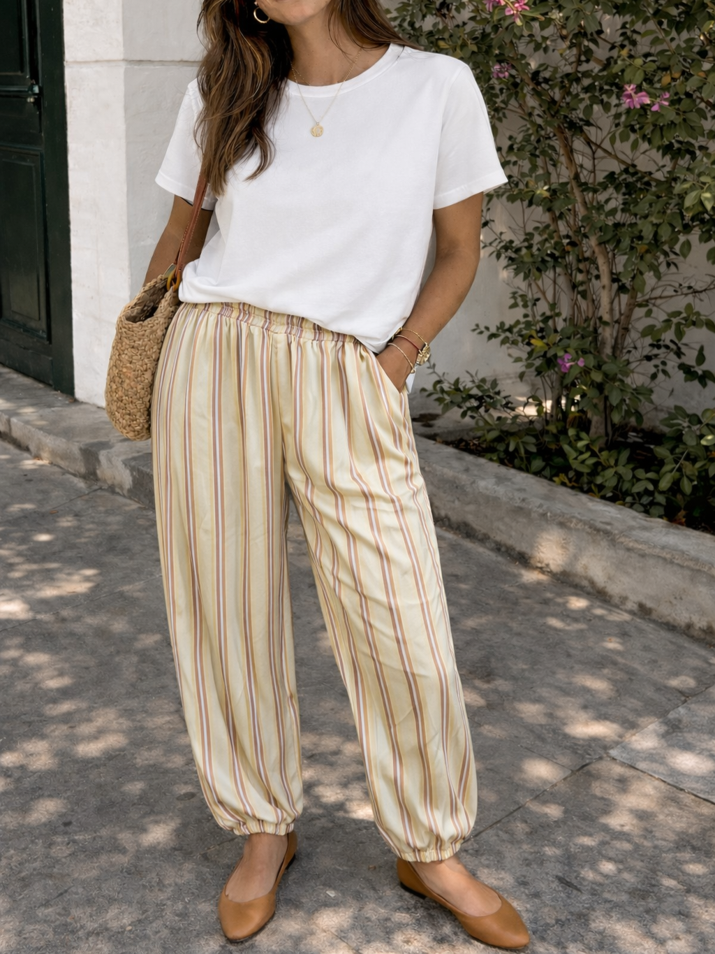 Pantalón Bombacho satinado de Rayas Verticales mujer con Bolsillos | Fabricado en Italia