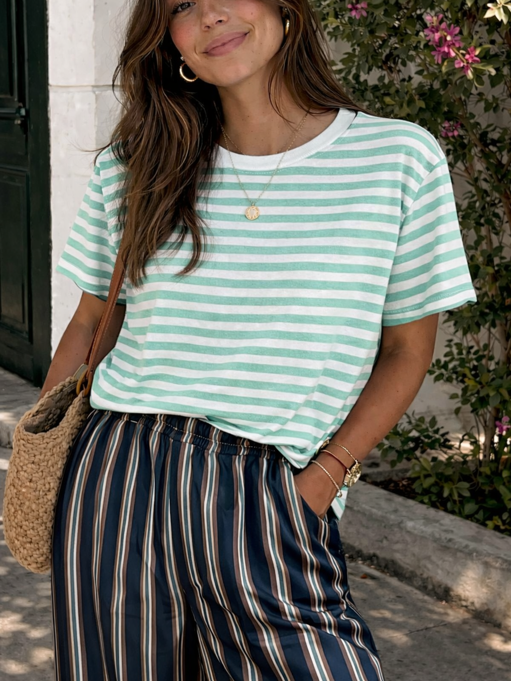 Pantalón Bombacho satinado de Rayas Verticales mujer con Bolsillos | Fabricado en Italia