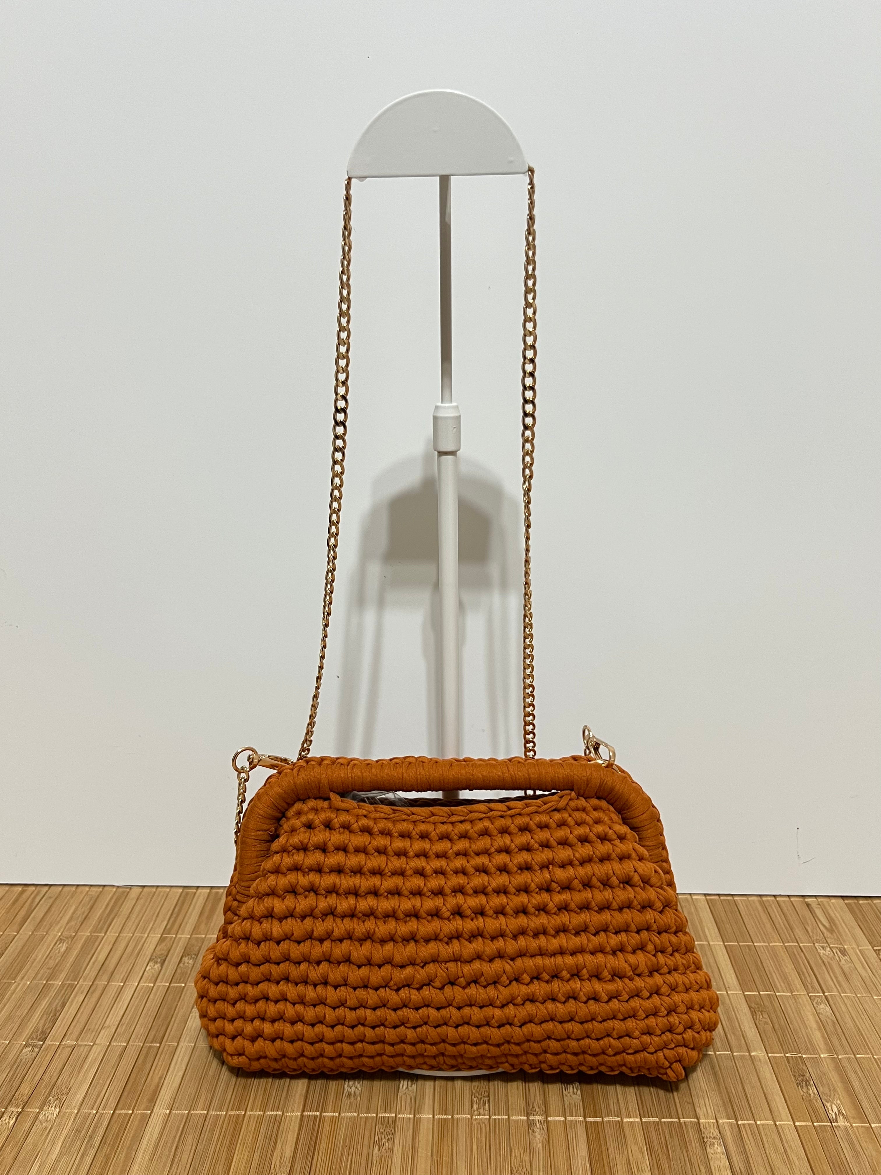 Bolso Crochet con Cadena Dorada | Bolso de Mano con Correa Desmontable 20x12x15 cm