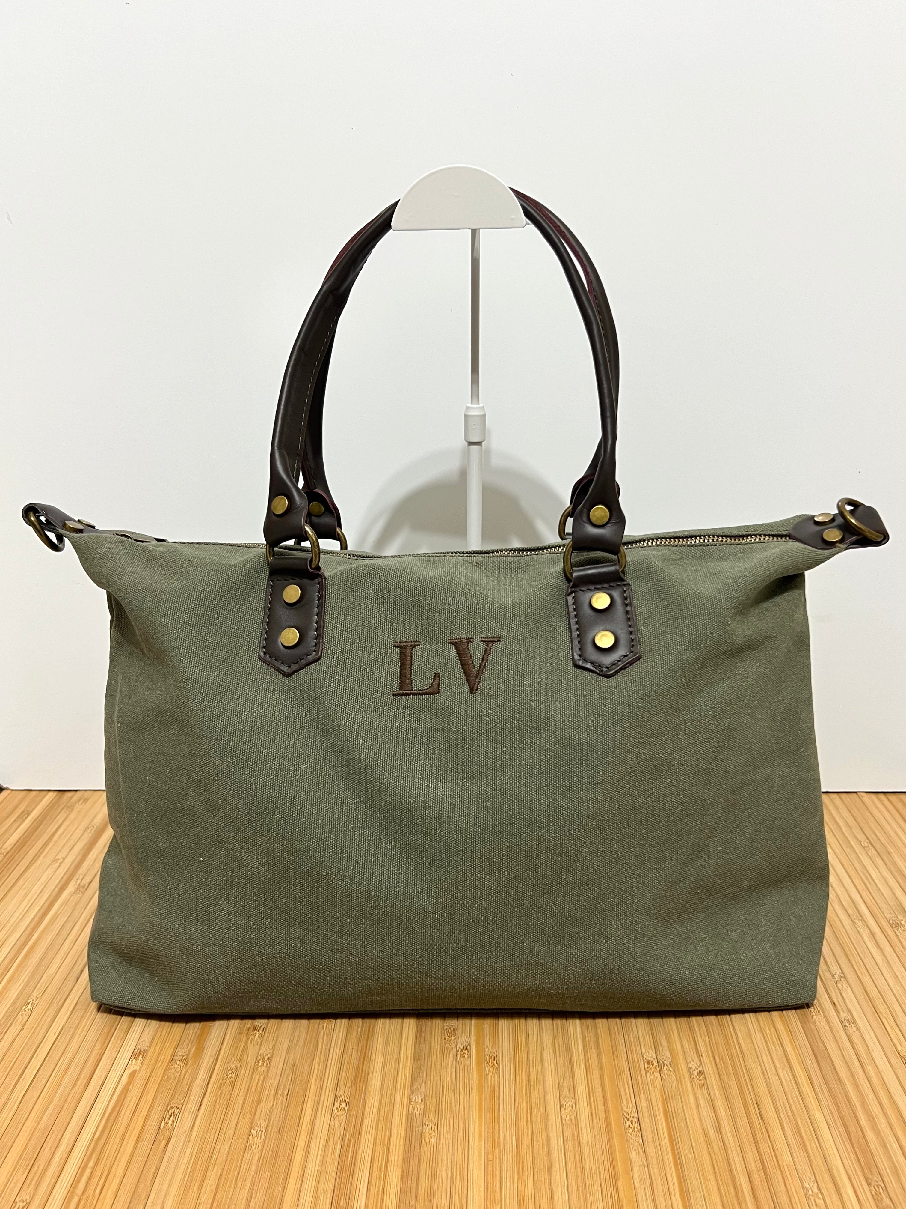 Bolso Personalizado con Iniciales – 49×30×14 cm | Loneta con Asas de Piel