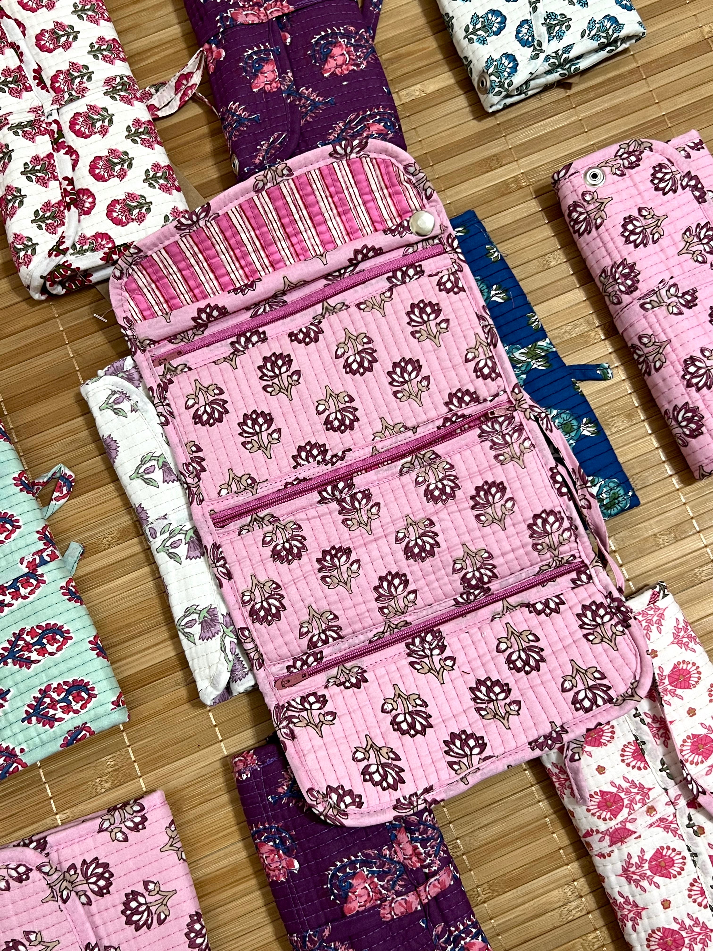 Joyero de algodón de viaje | Organizador de joyas con compartimentos