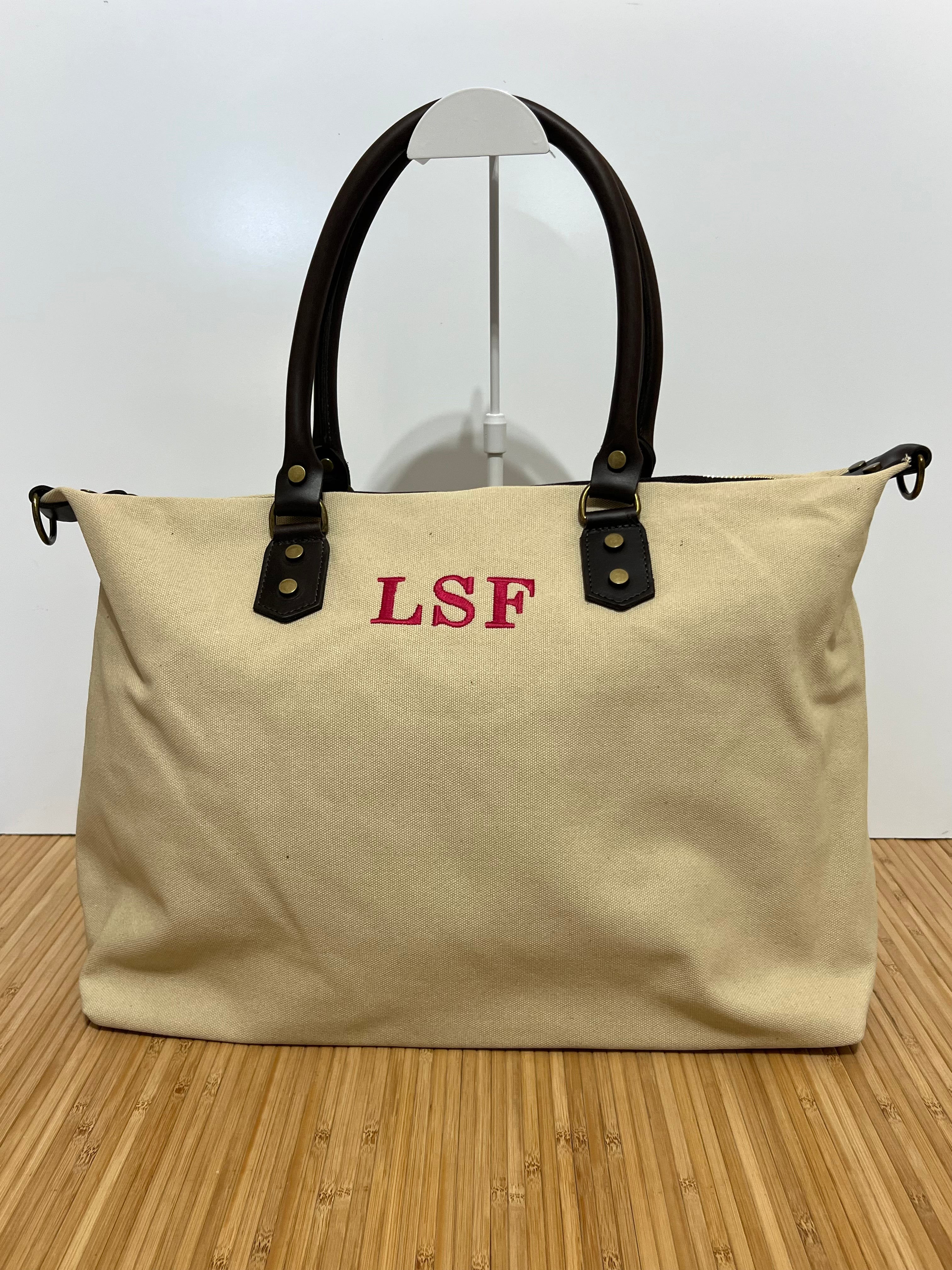 Bolso Personalizado con Iniciales – 49×30×14 cm | Loneta con Asas de Piel