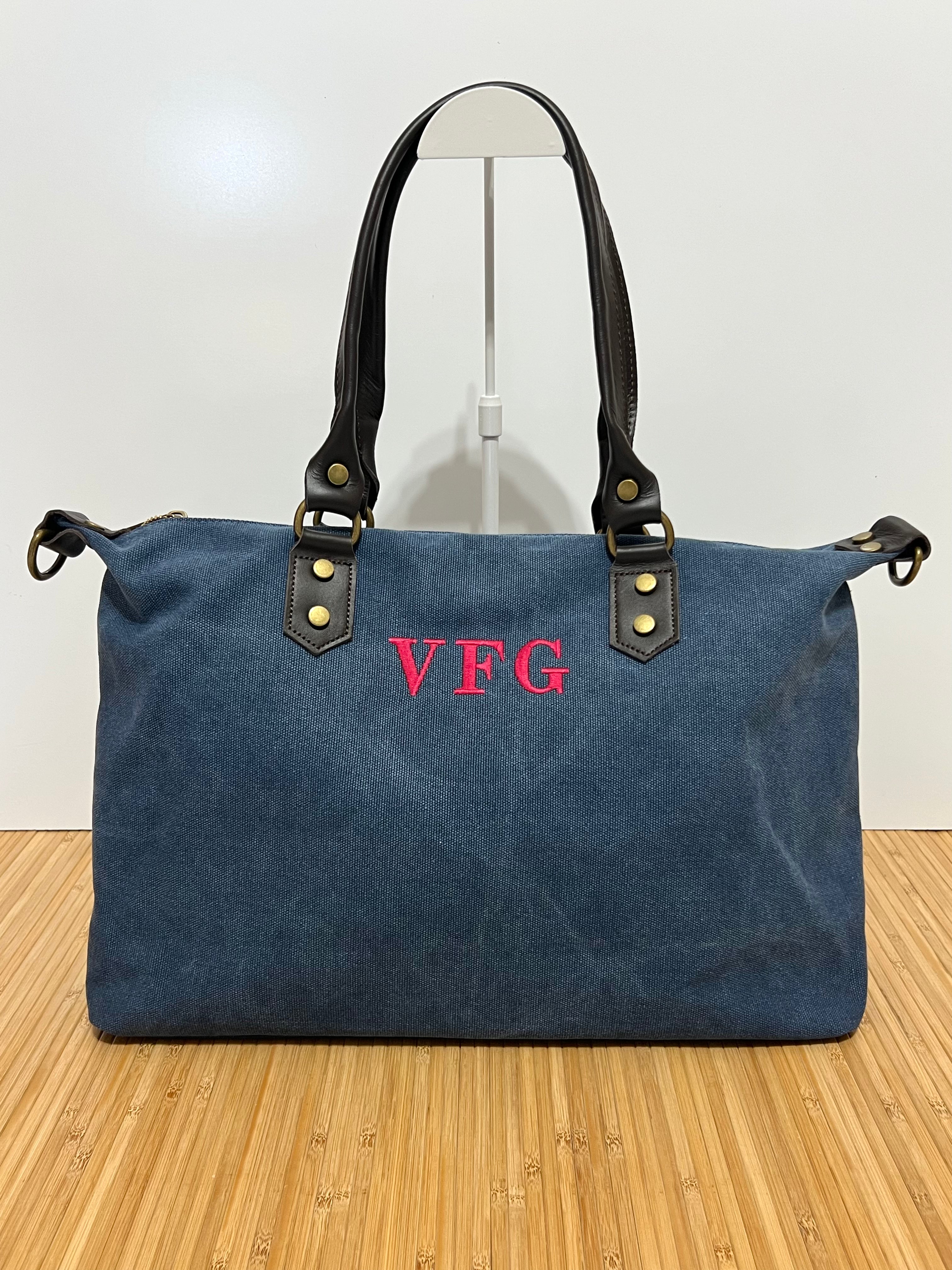 Bolso Personalizado con Iniciales – 49×30×14 cm | Loneta con Asas de Piel