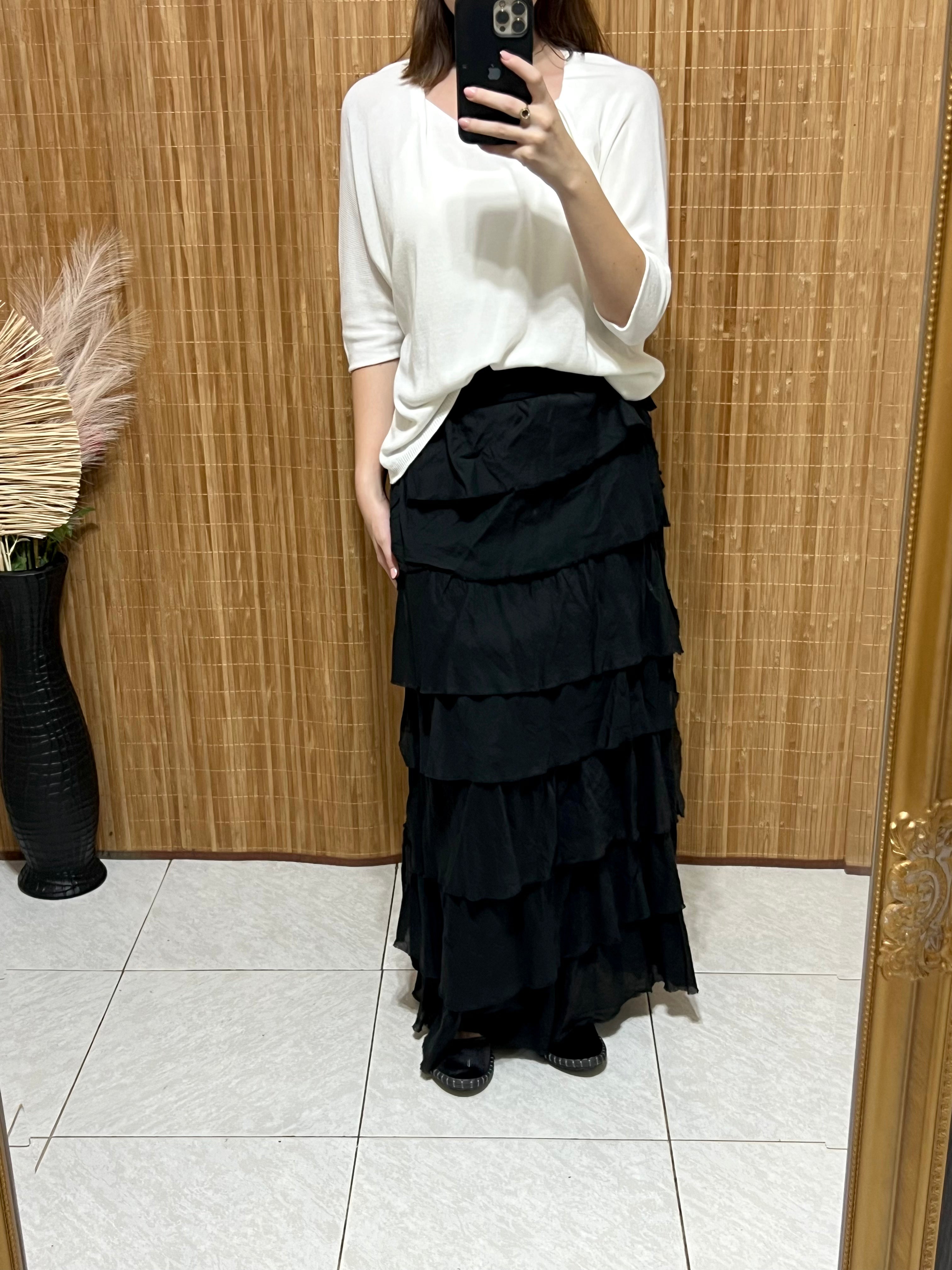 Falda volantes de gasa larga en colores marrón, negro, verde, vino, beige y blanco