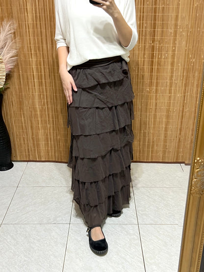 Falda volantes de gasa larga de otoño en colores marrón, negro, verde, vino, beige y blanco