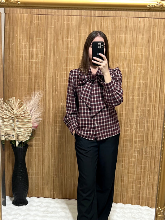 Blusa de cuadros clásica Maxi Lazo – Colores burdeos, azul marino, marrón y negro