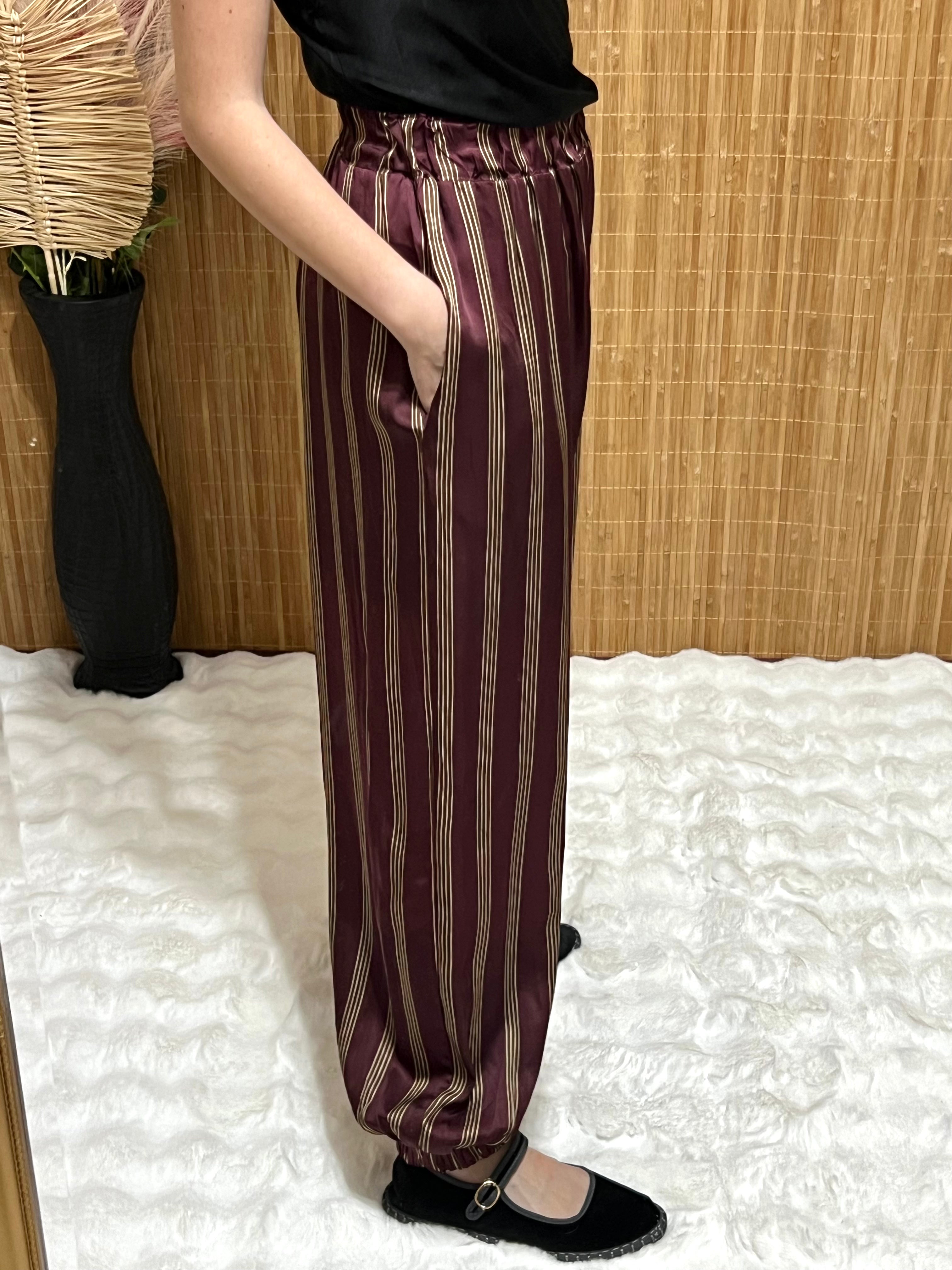 Pantalón bombacho satinado de Rayas verticales mujer