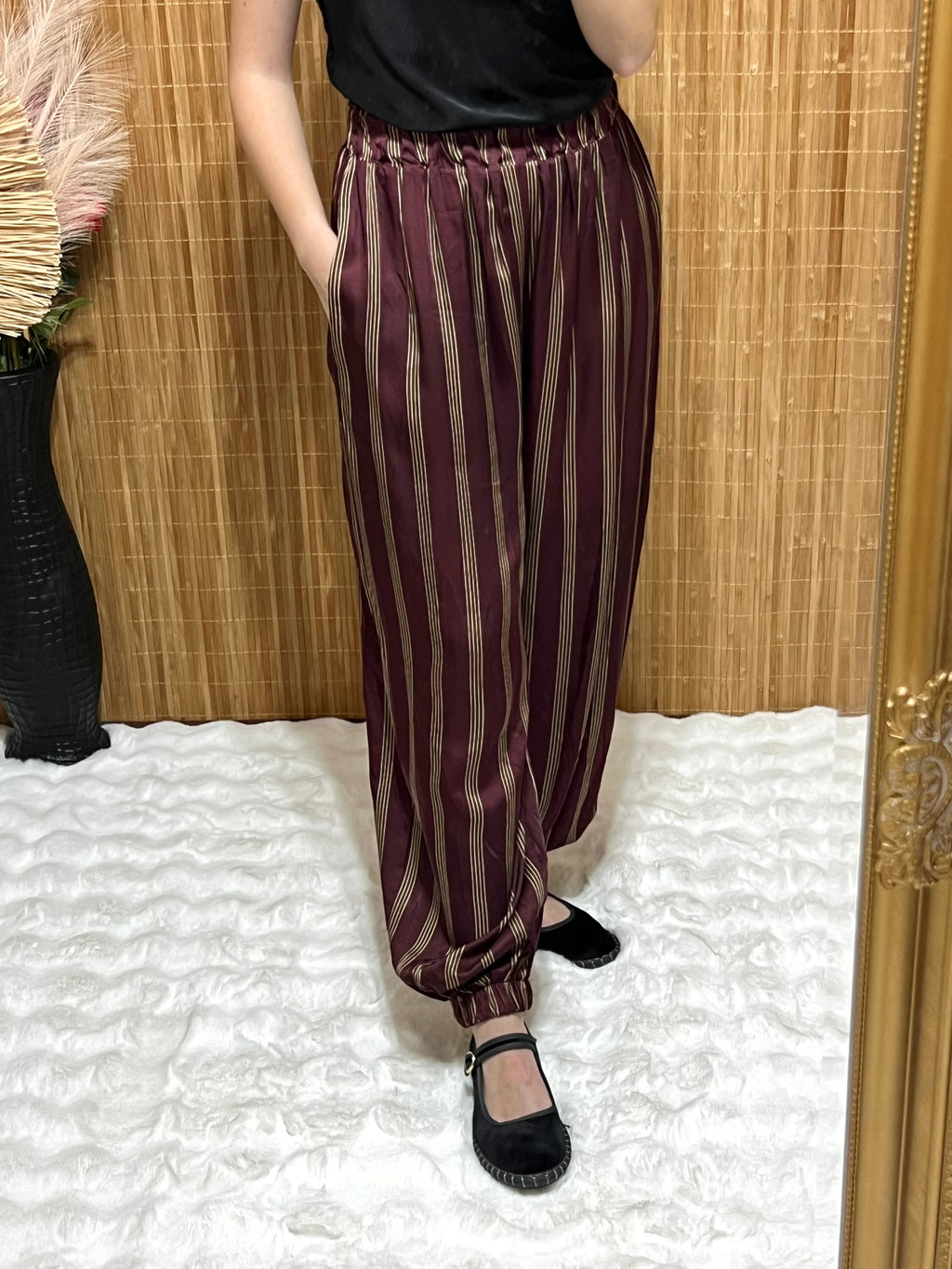 Pantalón bombacho satinado de Rayas verticales mujer