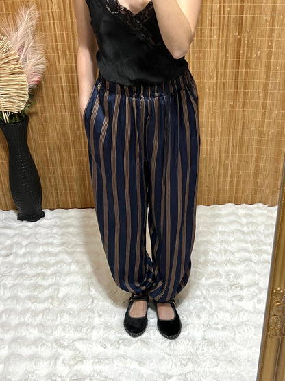 Pantalón bombacho satinado de Rayas verticales mujer