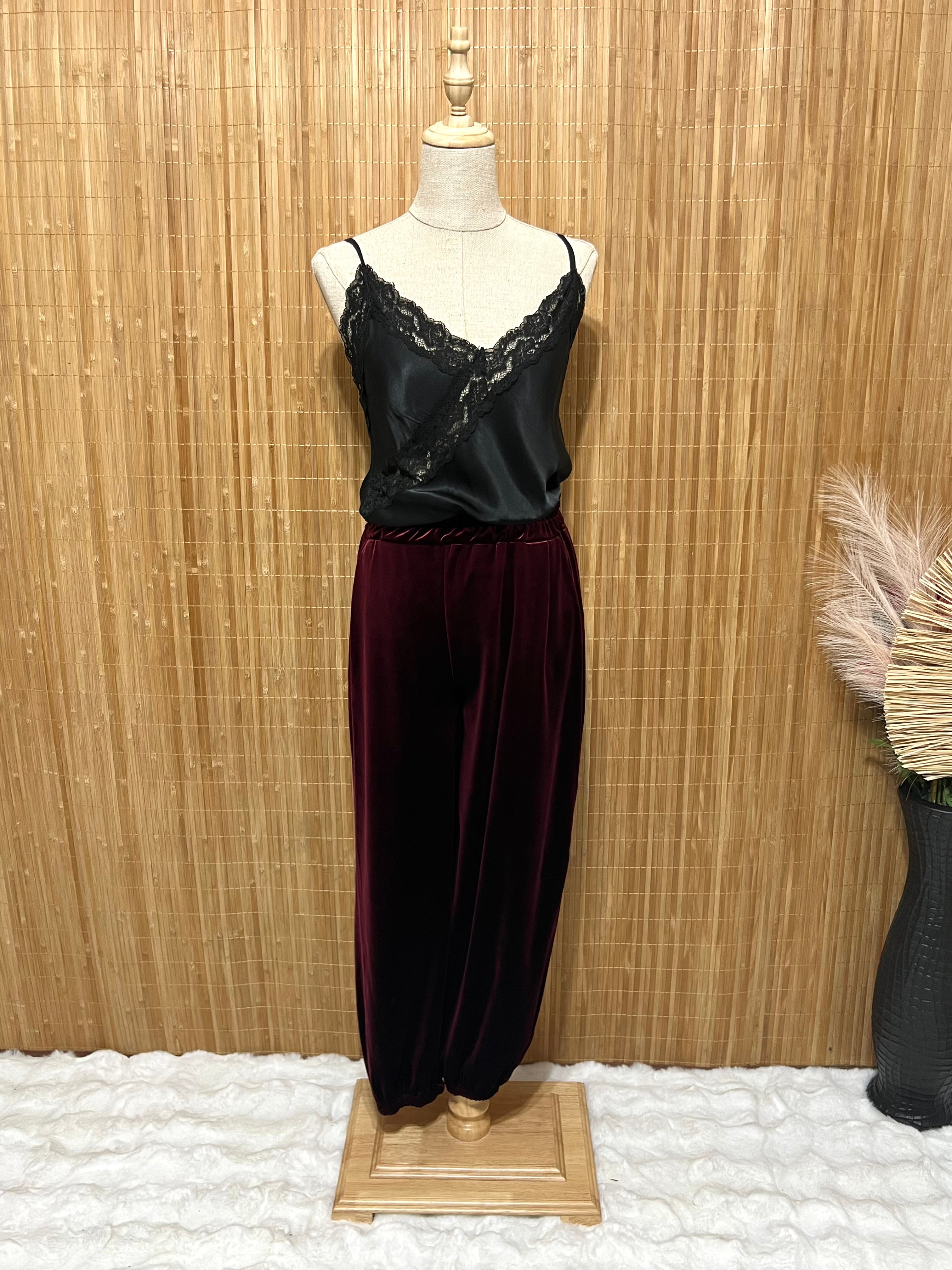 Pantalón bombacho de terciopelo – Colores negro, marrón chocolate y burdeos