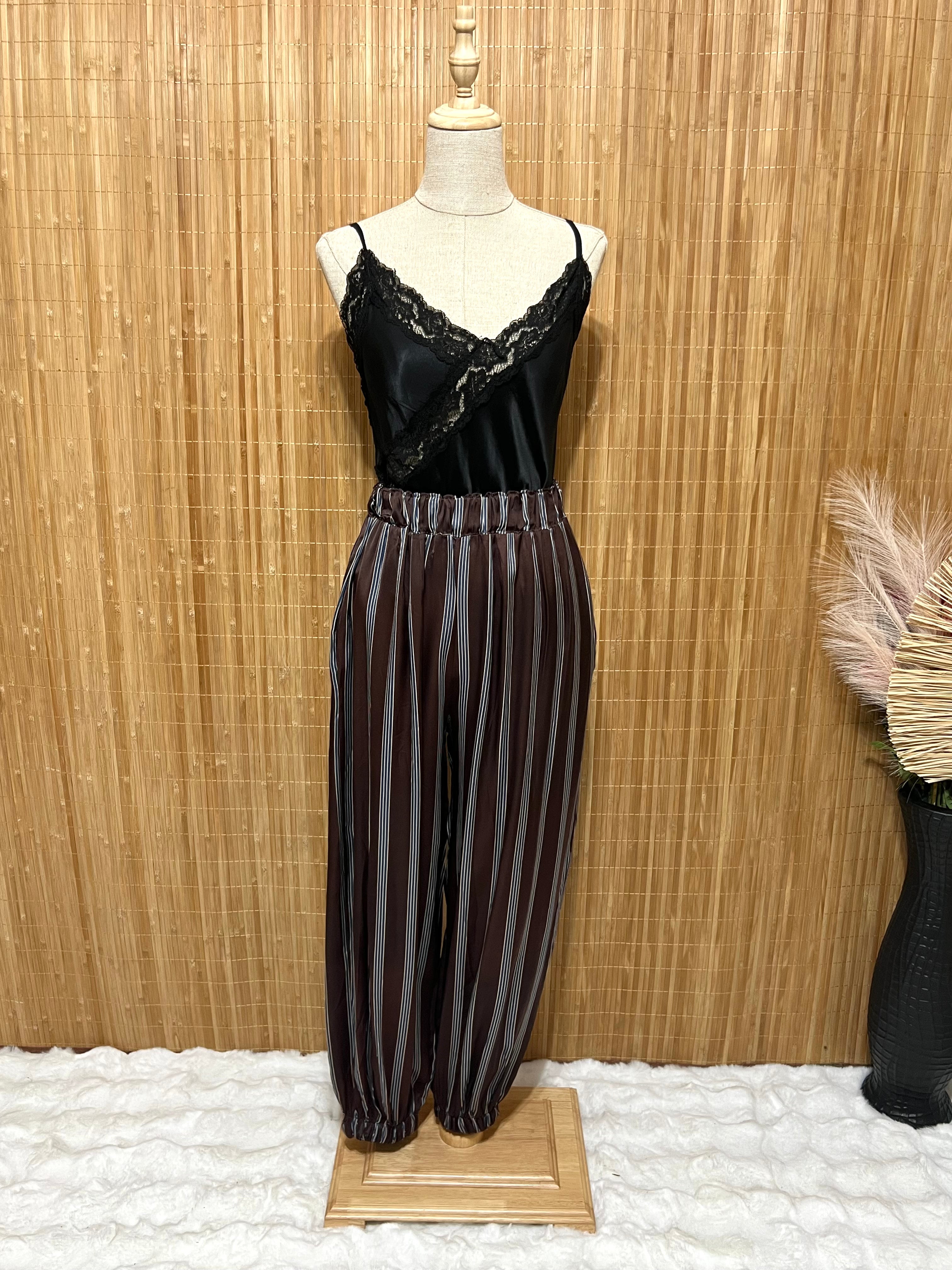 Pantalón bombacho satinado de Rayas verticales mujer