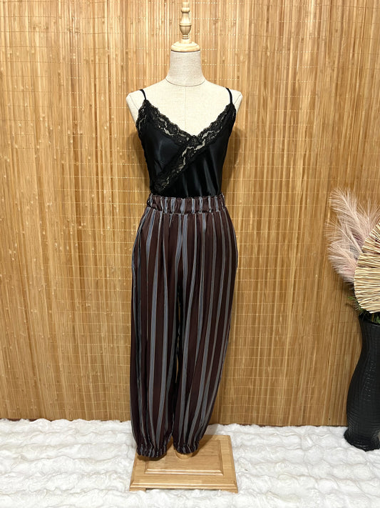 Pantalón bombacho satinado de Rayas verticales mujer