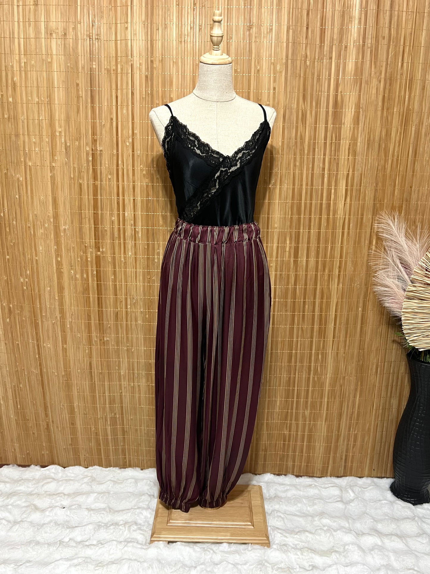 Pantalón bombacho satinado de Rayas verticales mujer